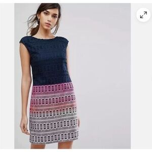 Ted Baker Dahil Marina Lace Eyelet Shift Dress Ombre Navy Blue Pink Sz 2 US 6